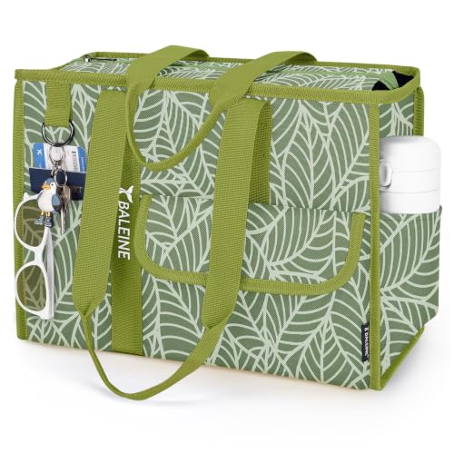 BALEINE Utility Tote Bag for Women with Zipper, Teacher Nurse Work Bag | Detachable Reinforced Bottom, Water Resistant Oxford, Multiple Organized Pockets, Foldable Lightweight for Travel Shopping - color: Antique Foliage, size: Medium