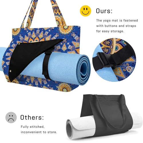 Mandala Yoga Mat Bag Large Yoga Bags and Carrier Fits All Your Stuff Yoga Tote Bags with Zipper Pocket Pilates Bag - color: Blue