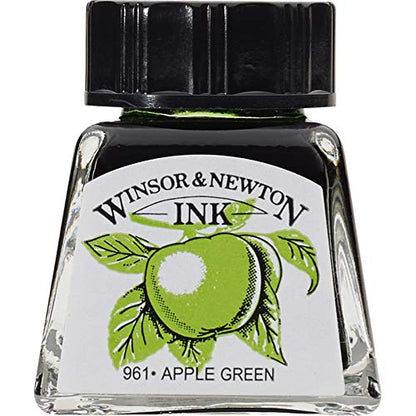 Winsor & Newton Drawing Ink, 14ml Bottle, Apple Green | Fast-drying, transparent & water-resistant; Outstanding Color Brilliance; Perfect for brush, dip pen, airbrush applications. - color: Apple Green, style: 14ml Bottle