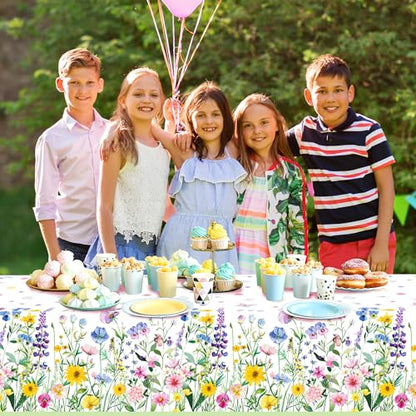1Pc Blooming Wildflower Party Plastic Tablecloth 54 x 87 Inch Long Table Cover, Spring Butterfly Party Tablecover for Floral Theme Kids Baby Shower Birthday Dinner Picnic Kitchen Event - color: Blooming Wildflower