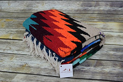 Open Road Goods Aztec Navajo Style Blanket, Throw, or Yoga Bolster - Handwoven Mexican Diamond Blanket (Multi Tan) - color: Multi Tan