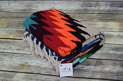 Open Road Goods Aztec Navajo Style Blanket, Throw, or Yoga Bolster - Handwoven Mexican Diamond Blanket (Multi Tan) - color: Multi Tan