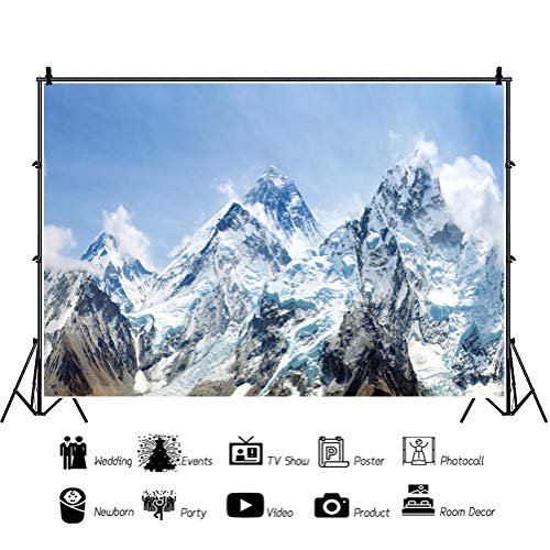 6x4ft Snow Mountain Scenery Backdrop - Cold Winter Snowy Mountain Alpine Snow High Hill Peak Ski Nature Landscape Travel Photo Studio Prop - size: 6x4ft
