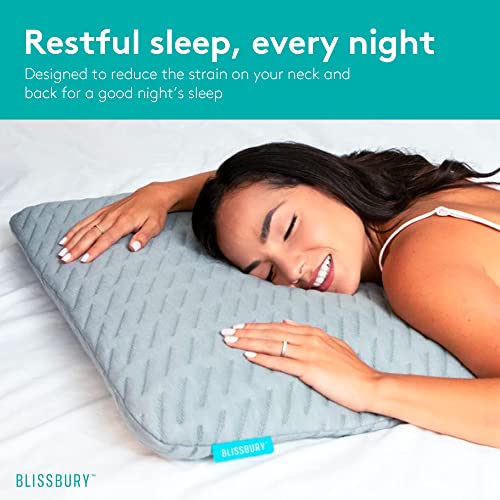 BLISSBURY Stomach Sleeper Pillow, Flat Thin Pillow, Memory Foam, 2.6 Inch - color: Gray, size: 2.6"H (Queen)