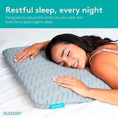 BLISSBURY Stomach Sleeper Pillow, Flat Thin Pillow, Memory Foam, 2.6 Inch - color: Gray, size: 2.6"H (Queen)