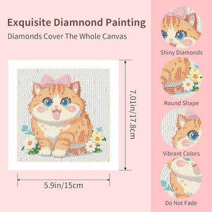 FlyingMage 5D Diamond Art Kits for Adults, Kawaii DIY Painting Art for Women, 4 Pack Cute Diamond Arts and Crafts Sets, Diamond Art Mosaic Kits,Big Gem Full Drill Diamond Dots, Cat - color: Multicolor Cute Cat