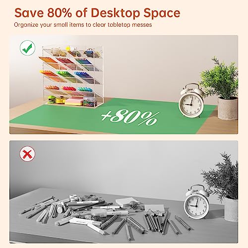 BEYGORM Acrylic Vertical Marker Organizer for 150 Markers, Desk Orgaizer | 13 Compartments Clear Angled Pen & Pencil Holder, Large Stationery & Art Supply Storage for School (10.2 x 9.8 x 4 Inch) - color: Clear, size: For 150 Markers