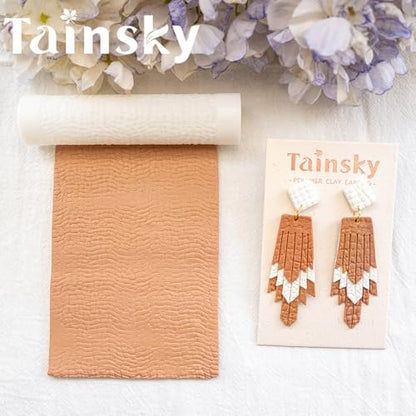 TAINSKY 5 Pcs Leather Polymer Clay Texture Roller, Pottery Stamps for Polymer Clay Earrings Jewelry, Embossing Pottery Texture Rollers for Jewelry Making