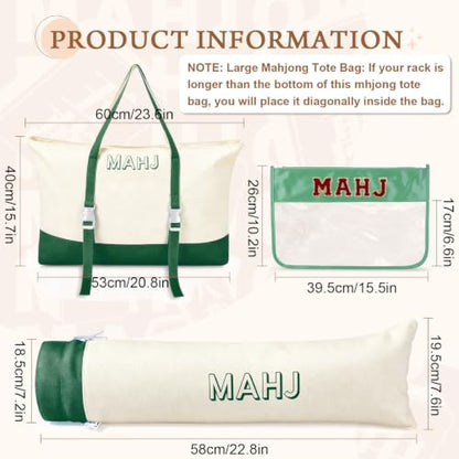 Mahjong Bag Storage Carrying Case for Tiles with Shoulder Strap (Green) | 3-Bag System, External Mat Strap, Large Capacity, Lightweight Canvas, Reinforced Stitching, Fast Packing. - color: Green