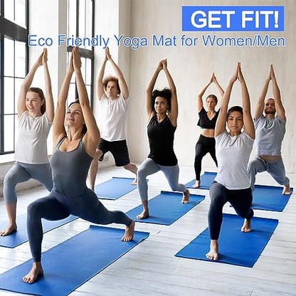 Funtery 3 mm Thin Yoga Mats Bulk, 68 x 24 Inches Lightweight PVC Exercise Mats Non Slip Workout Fitness Pads for Yoga Pilates Stretching Classes Gym Home Studio - color: Blue