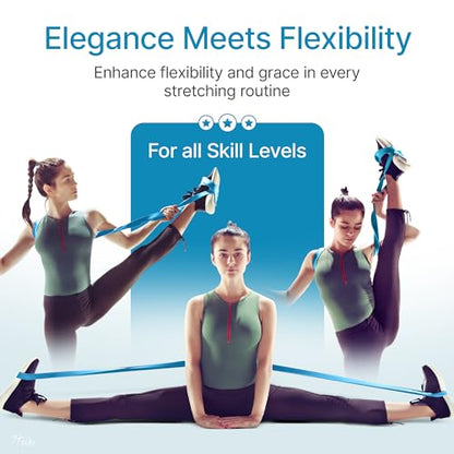 2-Pack Ballet Stretch Bands with Foot Mini Loop, Natural Rubber Dance Bands | Splits and flexibility training for kids, teens and adult dancers, gymnasts and cheerleaders, beginner guide and travel bag - color: Soft Blue Regular