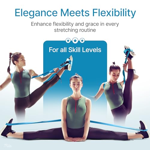 2-Pack Ballet Stretch Bands with Foot Mini Loop, Natural Rubber Dance Bands | Splits and flexibility training for kids, teens and adult dancers, gymnasts and cheerleaders, beginner guide and travel bag - color: Soft Blue Regular