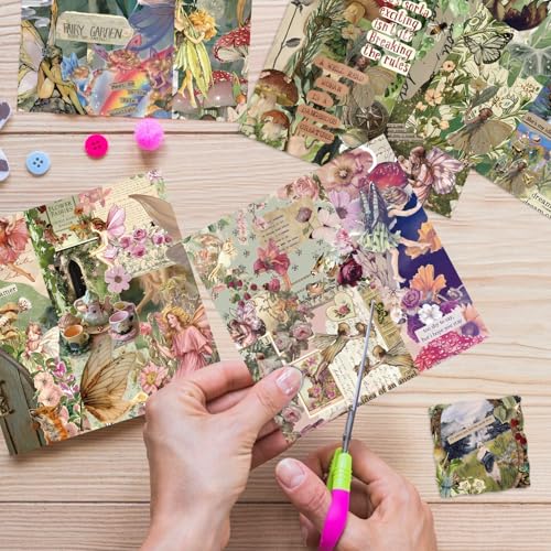 6x6" Scrapbooking Paper Pad Single Sided Decorative Colored Papers | 160GSM 12 Patterned 24 Sheets Cardstock,Art Paper for Craft Paper Present Wrapping DIY Junk Journal Supplies.Flowers Elves - color: 160GSM-Flowers Elves