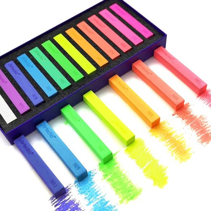 Artecho 12pcs Neon Soft Pastels, Square Chalk | Drawing, Blending, Layering, Shading - style: 12 neon colors long