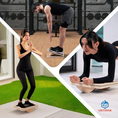 Slant Board for Exercise, 3-in-1 Wooden Calf Stretcher, Rocker Balance Board and 360° Wobble Board, 5 Adjustable Angles, Anti-Slip Surface, Training Poster Included - size: Standard