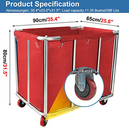 Laundry Cart with Wheels Commercial,400L Large Rolling Laundry Hamper - color: Red - 11.35 Bushels - 10 Tubes
