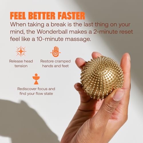 ShaktiMat Wonderball Acupressure Massage Ball, Cast in Brass with Natural Cork Rolling Mat & Stand Included | Activate Trigger Points Like Acupuncture to Relieve Tension and Stress and Help Relax | Spiky Massage Ball, Activate Trigger Points Like Acupunct
