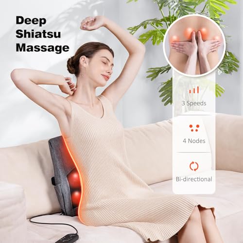 Boriwat Neck and Back Massager with Heat, 3D Kneading Shiatsu Massage Pillow for Neck, Back, Shoulders, Legs, Deep Tissue Relief for Sore Muscles, Home & Car, Great Gift for Women, Men, Mom, Dad
