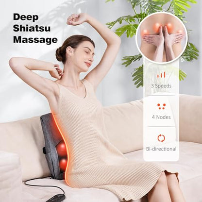 Boriwat Neck and Back Massager with Heat, 3D Kneading Shiatsu Massage Pillow for Neck, Back, Shoulders, Legs, Deep Tissue Relief for Sore Muscles, Home & Car, Great Gift for Women, Men, Mom, Dad