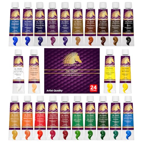 MyArtscape Oil Paint Set - 24 x 12ml Artist Oil Paints | Rich pigment oil paints for canvas painting with smooth blending layering glazing and glossy finish