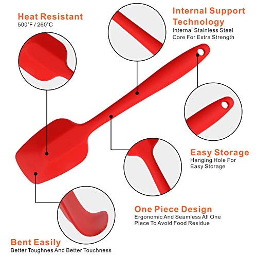 Silicone Spatulas Set, Rubber Spoon Spatula Heat Resistant Spoonula One Piece Design Seamless Spatula Non-Stick Scrapers Baking Mixing Tool (Red Set) - color: Red Set