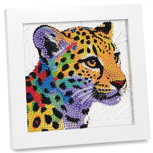 geesfayan Diamond Art Kits for Kids,6 Inch DIY Gem Art Painting with 7 Inch Frame, Complete Starter Kit for Beginners, Creative Arts & Crafts Gift for Girls & Boys (Colorful Leopard) - color: Colorful leopard