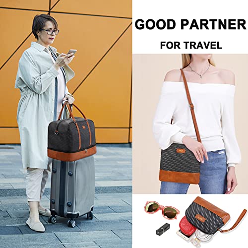 IBFUN Weekender Bags for Women, 21" Weekender Travel Bag, Travel Duffle Bag with Shoe Compartment Carry on Overnight Duffel Bag for Weekend Travel Business Trip, 3PCS - color: A5-Polyester-Polka Dot