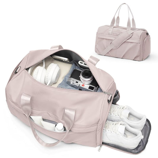 Gym Bag for Women with Shoe Compartment, Sport Travel Duffel Bag for Men | Waterproof Weekender Overnight Carry on Duffle Bag with Trolley Sleeve for Traveling, Yoga, Gym, Airplane -Pink - color: Pink
