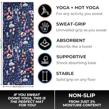 Plyopic All In One Yoga Mat | Luxury Sweat-Grip Mat/Towel Combo | Ideal for Yoga, Hot Yoga, Bikram, Pilates, Workout & Exercise | Eco-Friendly Natural Rubber - color: Wild Flowers