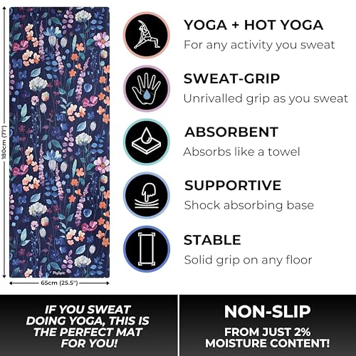 Plyopic All In One Yoga Mat | Luxury Sweat-Grip Mat/Towel Combo | Ideal for Yoga, Hot Yoga, Bikram, Pilates, Workout & Exercise | Eco-Friendly Natural Rubber - color: Wild Flowers