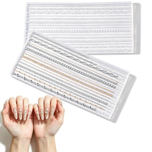 2 Pcs 3D Chain Nail Molds Silicone Nail Art Mold Women Art Manicure Tools | Various styles,non-stick, reusable & clean, easy-use with fine details, ideal for nail art, resin charms & jewelry.