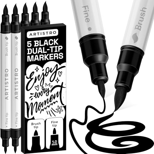 ARTISTRO 5 Black Dual-Tip Acrylic Paint Marker Pens for Drawing | For Fabric, Rock, Glass, Wood, & Molds, Arts & Crafts Gift for Adults, Teens, & Kids, Classroom Must Haves & School Supplies