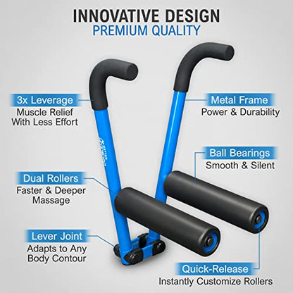 DoubleUP Roller D4 Leg & Arm Massager, Metal Frame + 4 Rollers, Blue - color: Blue