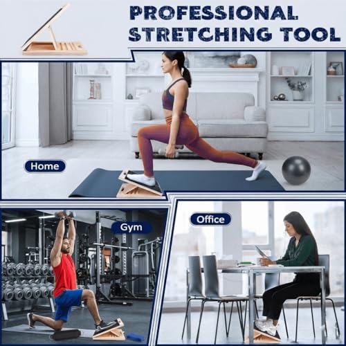Professional Slant Board for Calf Stretching, Wooden Adjustable Incline Wedge for Squats, Foot & Ankle Mobility, Non-Slip Calf Stretcher, Calf Stretching Board, Slant Board for Planter Fasciitis.