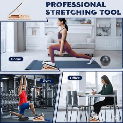 Professional Slant Board for Calf Stretching, Wooden Adjustable Incline Wedge for Squats, Foot & Ankle Mobility, Non-Slip Calf Stretcher, Calf Stretching Board, Slant Board for Planter Fasciitis.