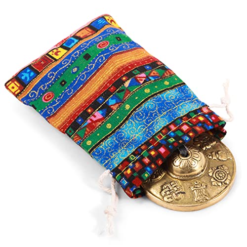 Boao Tingsha Meditation Bell with Bag,8 Lucky Symbols Embossed - color: 8 Lucky Symbols Embossed