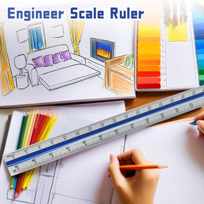 Biaungdo 3 Pack Architect Engineer Scale Ruler 12 Inch Multi for Drafting | Laser-Etched Precision Markings, Dual Imperial Metric Scales, Includes Metal Ruler, For Architects Engineers Students