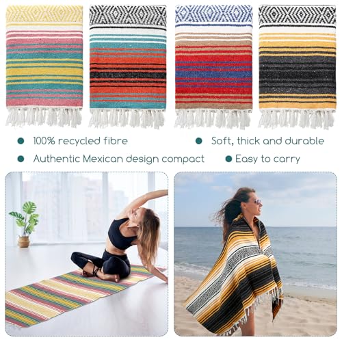 Preboun 4 Pcs Large Mexican Yoga Blanket Pack 45 x 70 Inch Thick Woven Camping Picnic Beach Car Travel Throw Blanket Outdoor Patio Mat Towel - color: Yellow, Blue, Orange Green, Pink Blue