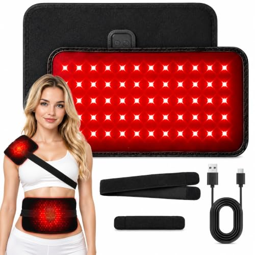 Red Light Therapy Pad for Body, 660nm & 850nm Red Light Therapy Wrap with 60 LED Lights, 5000mAh Rechargeable Battery, Flexible Portable Light Therapy Pad for Back, Knee, Post-Workout Relaxation