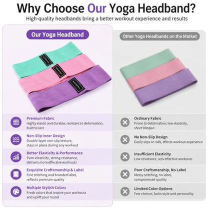 3 Pcs Woven Resistance Bands for Legs and Glutes, Non Slip Fabric Booty Bands Set, Exercise Loop Bands for Workout Squat Yoga Fitness, Elastic Hip Bands for Home Gym Training