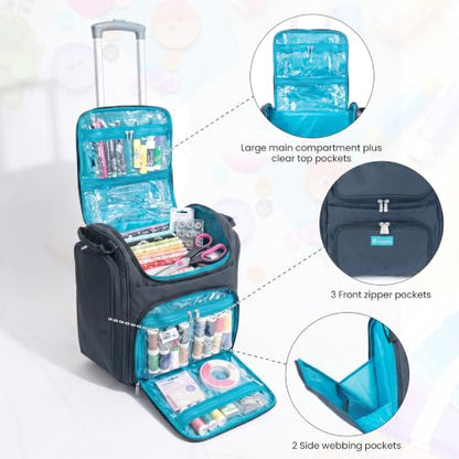Handy Sandy Crafter’s Tote Bag Organizer, Storage Bag for Craft Supply, and Scrapbooking Carrier w/Handle and Wheels - color: Black