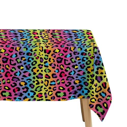 Leopard Party Decorations Tablecloth, Cheetah Birthday Tablecover | 3Pcs Disposable Cheetah Print Party Supplies, Iridescent Rainbow Leopard Birthday Table Decorations, 55in x 86in