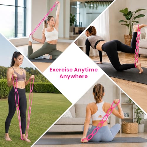 7 Ring Adjustable Resistance Bands, Workout Stretch Fitness Resistance Exercise Band with 7-Level, Ideal for Women Men Yoga/Pilates/Physical Therapy/Home Gym for Arm/Shoulders/Foot/Leg Fitness - color: Pink