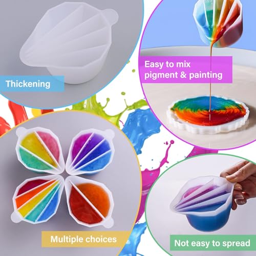 LET'S RESIN Silicone Split Cups, 4-Pack, 2-5 Channels, White | Thick reusable split cups with 2-5 channels help separate colors for resin crafts, fluid art and acrylic pouring - size: 4 Cups (15 oz)