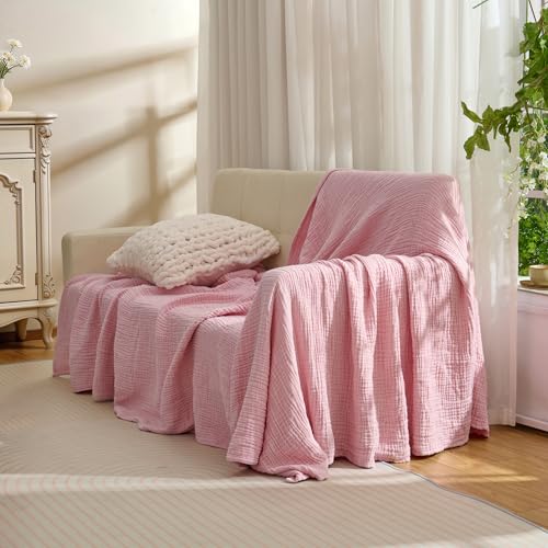 100% Cotton Muslin Blanket for Adult 50x70 4-Layers Gauze Throw - color: Dusty Pink, size: 50x70 inch