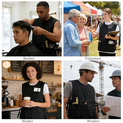 Unisex Black Cobbler Apron, Full Coverage Vest Smock Apron with Adjustable Side Buckle Ties and Pockets Durable & Washable for Servers Hairdressers Beauticians Artists Cleaners