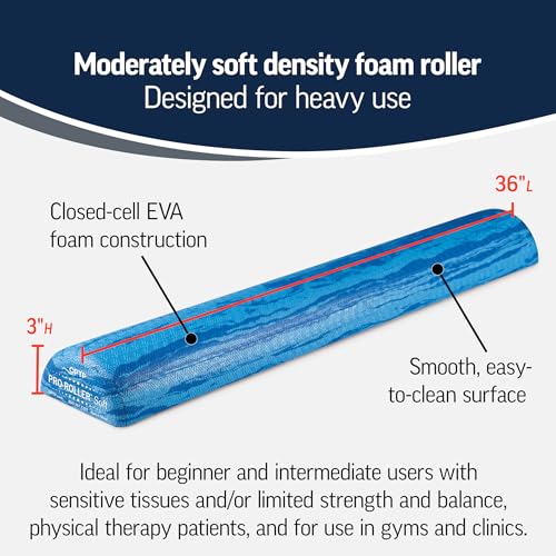 OPTP PRO-Roller Soft Density Foam Roller – Half-Round, Blue, 36"L x 3"H | Low density soft foam roller for physical therapy, Pilates, yoga foam roll exercises, and muscle recovery, Half-round - color: Blue 36" X 6" X 3" Half-round