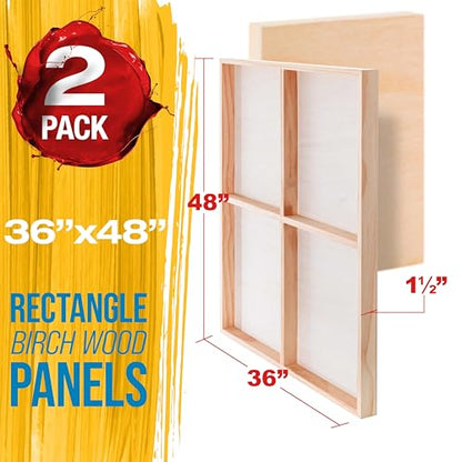 U.S. Art Supply 36" x 48" Unfinished Cradled Wood Panels for Painting | Gallery 1-1/2" Deep (2 Pack) - Artist Depth Wooden Wall Canvases - Mixed-Media Craft, Acrylic, Oil, Encaustic, Paint Pouring