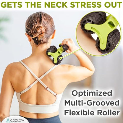 COZLOW 3 in 1 Lymphatic Drainage Massage Tool - Back Massager - Cellulite Roller - Arm + Leg Muscle Trigger Point Myofascial Release - color: Green/Black