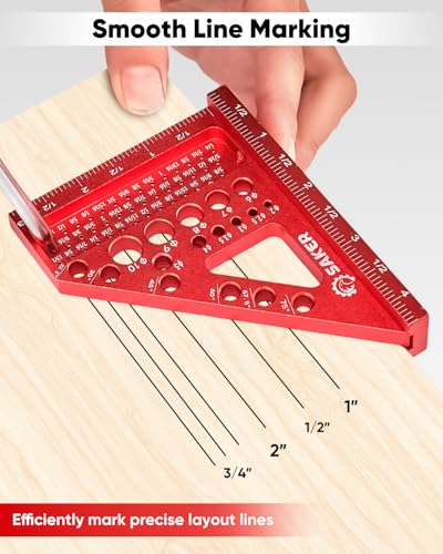 Saker 3D Multi-Angle Measuring Square Ruler, Aluminum Alloy Carpenter Square, 0-90° Precision Hole Scribing Ruler with Angle Pin for Woodworking, Engineering, and Construction Projects - size: 4.4inch